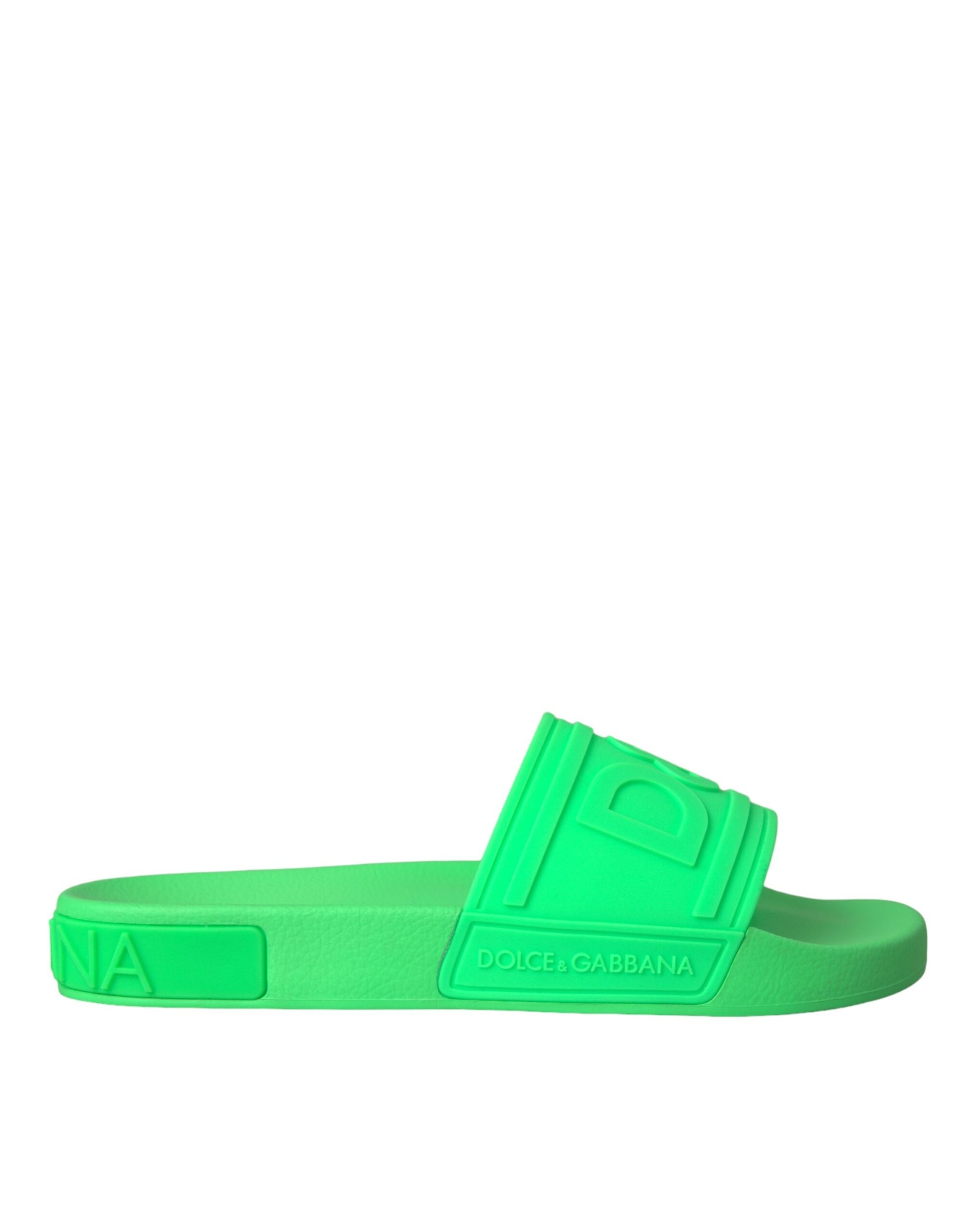 Green Leather Slides Sandals Beachwear Shoes