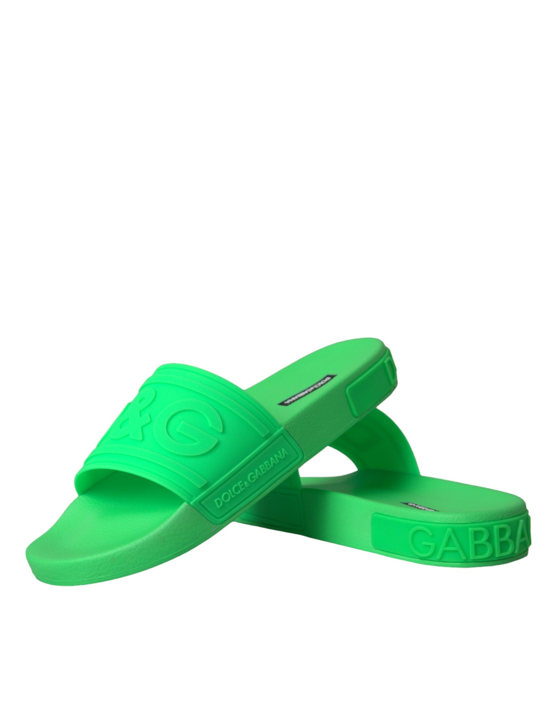 Green Leather Slides Sandals Beachwear Shoes