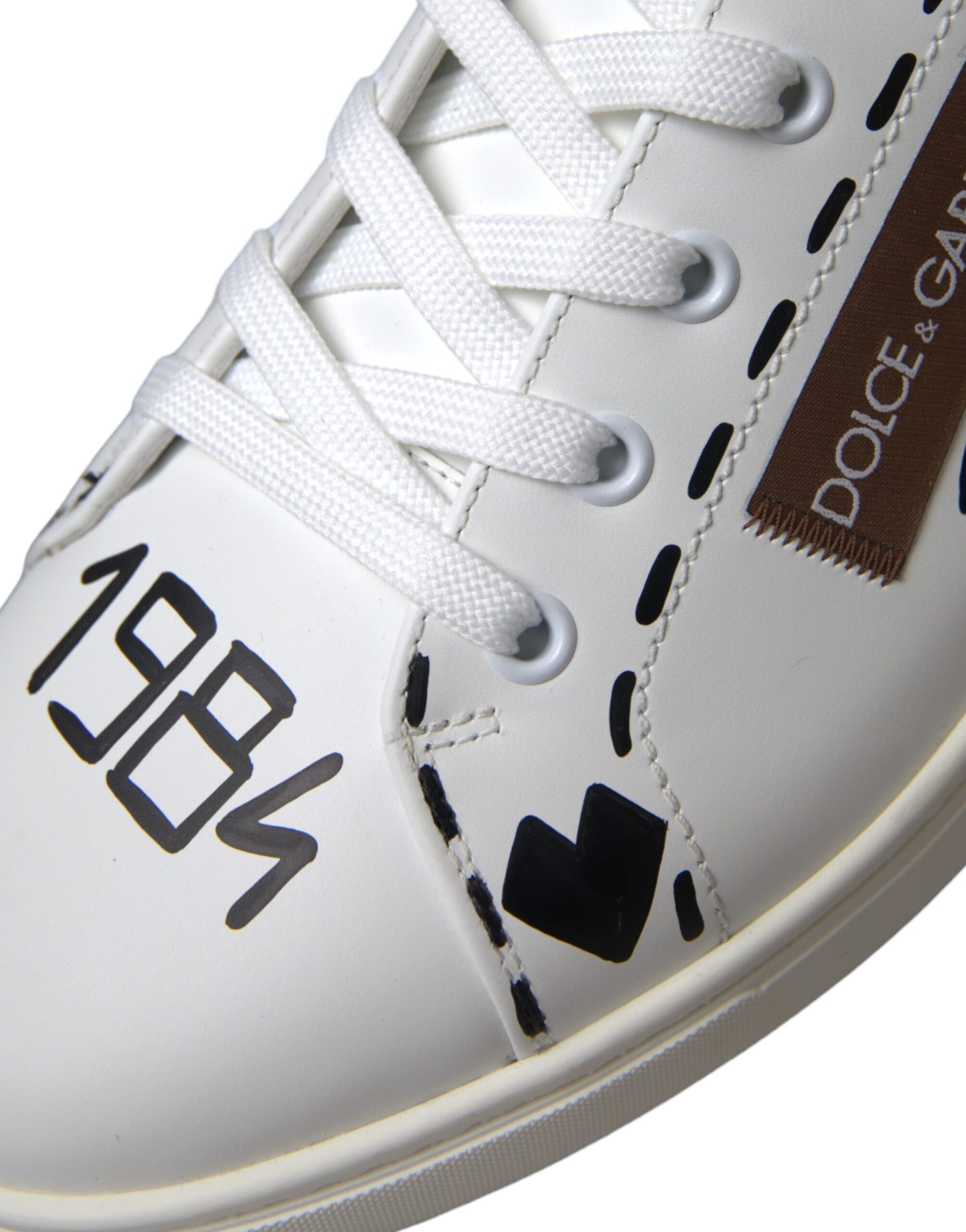 White Brown Leather Logo Low Top Sneakers Shoes