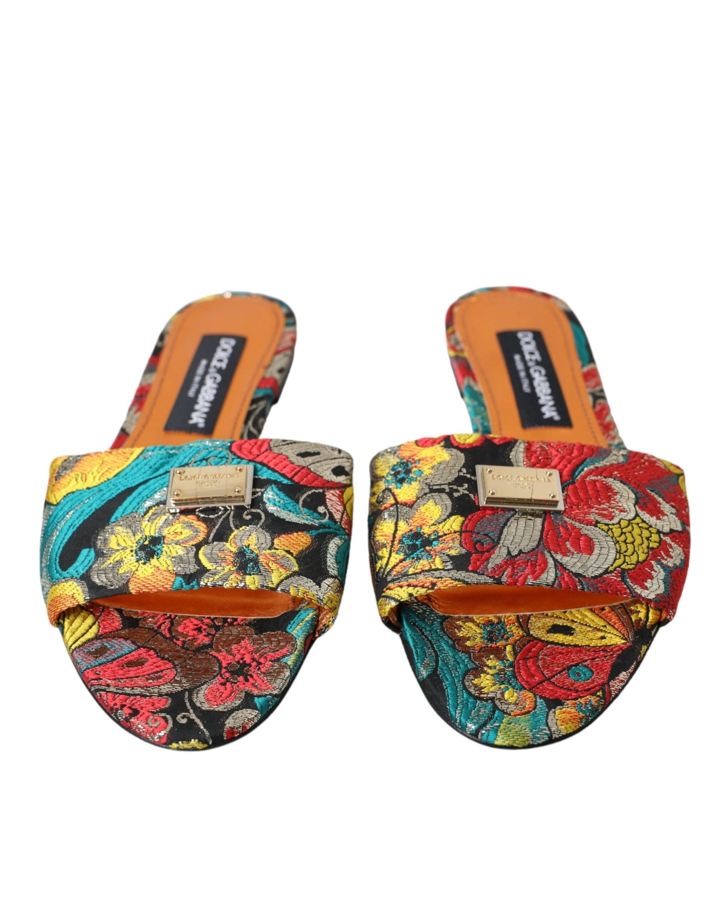 Multicolor Floral Brocade Logo Flats Sandals Shoes