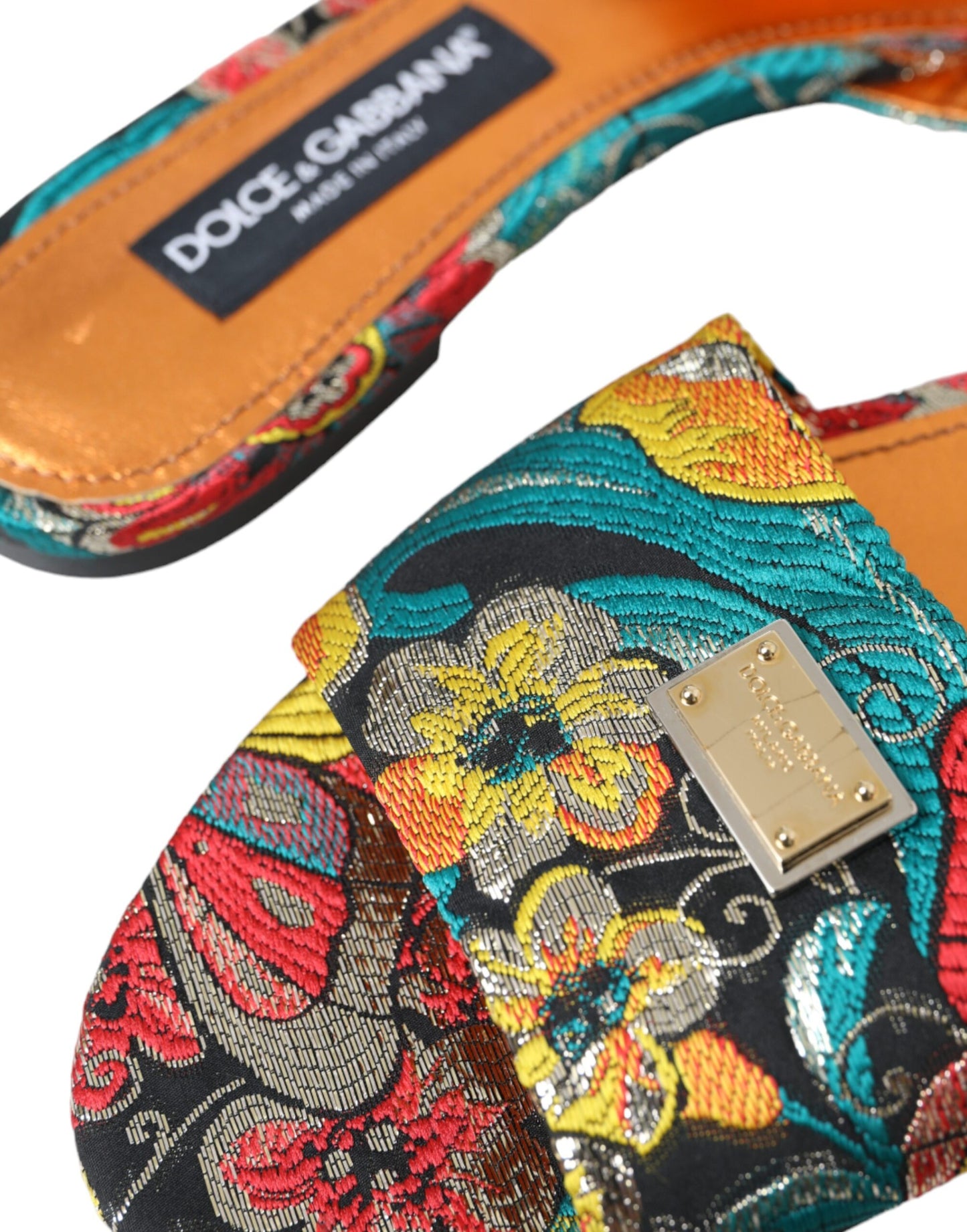 Multicolor Floral Brocade Logo Flats Sandals Shoes