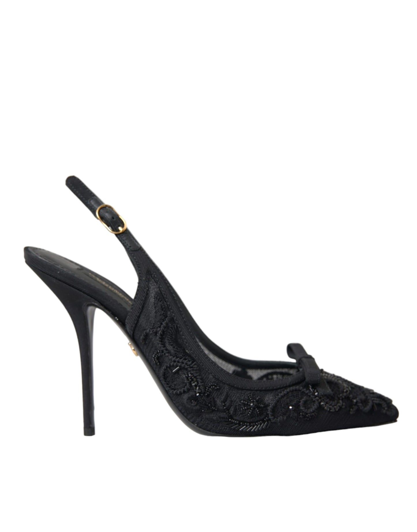 Black Tulle Ricamo Heels Slingbacks Shoes