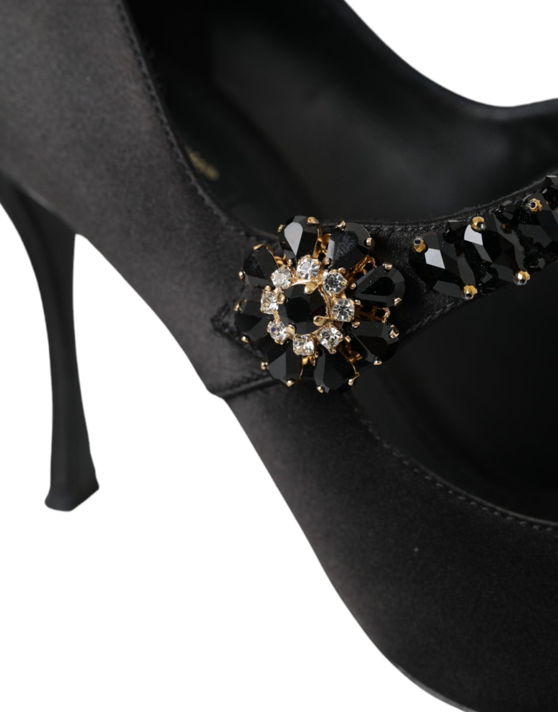 Black Mary Jane Crystal Heels Pumps Shoes