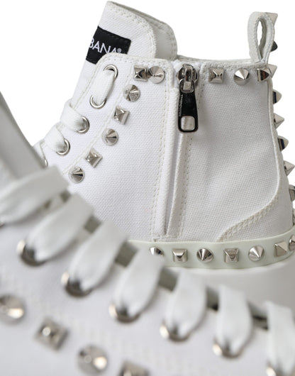 White Canvas Studded Sneakers Boots Shoes