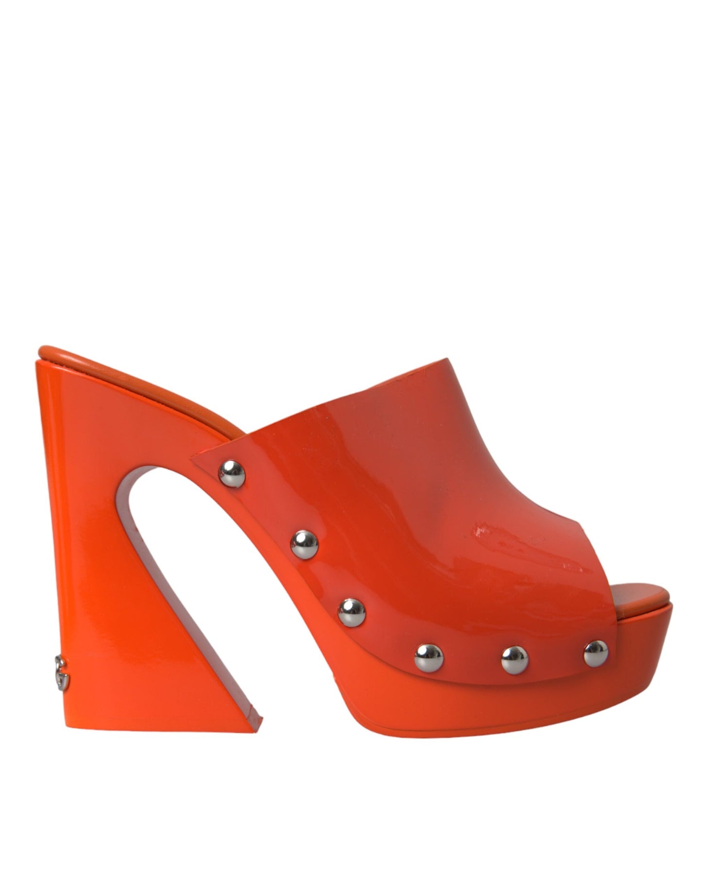 Orange Leather Mules Sandals Heels Shoes