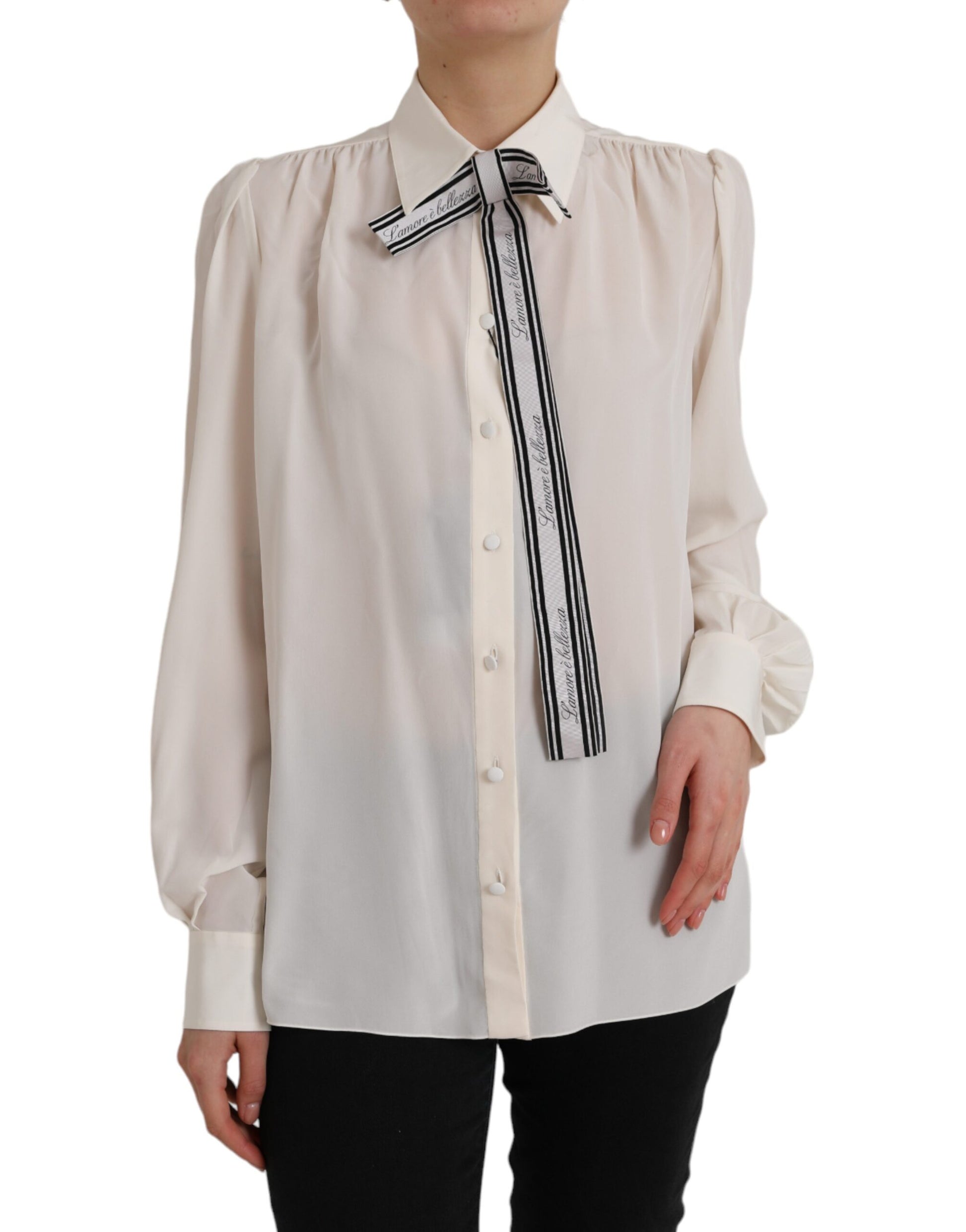 Off White Long Sleeve Button Down Blouse Top