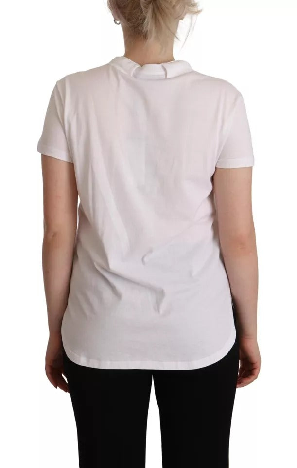 White DG Crown Print Cotton Collared Neck T-shirt