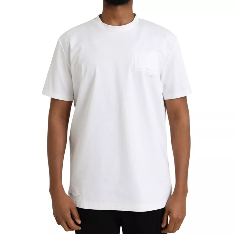 White Logo Embossed Cotton Crewneck T-shirt