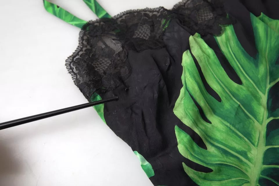 Black Philodendron Print Silk Camisole Underwear