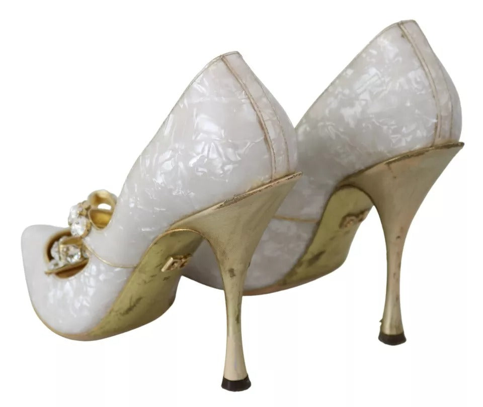 White Crystal Bow Pearl Mary Jane Pumps Shoes