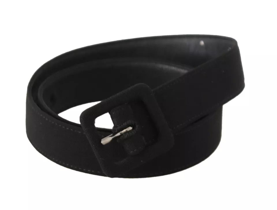 Black Velvet Leather Logo Waist Buckle Belt