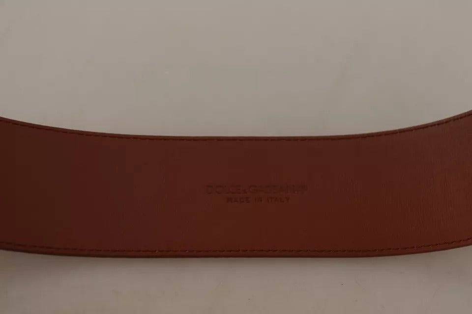 Brown Wide Waist Design Leather Gold Metal Buckle Belt