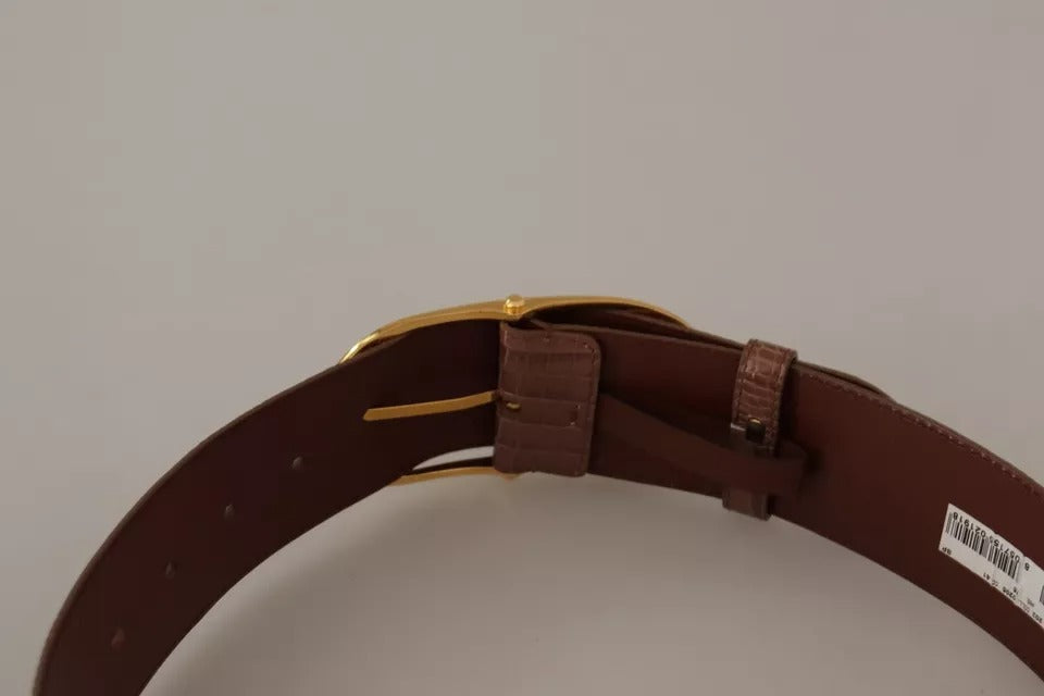 Brown Wide Waist Leather Gold Oval Metal Buckle Belt