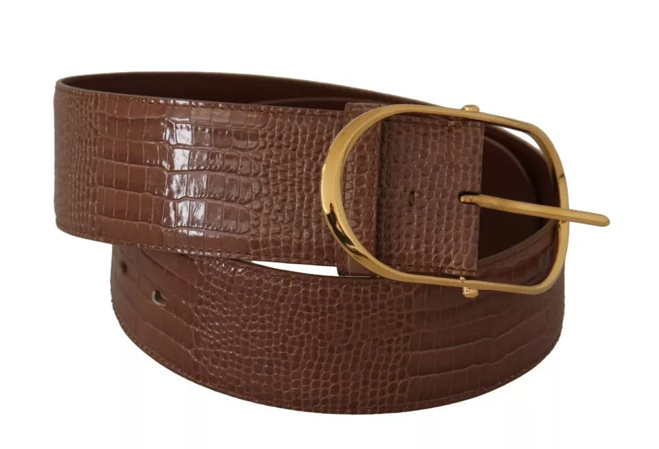 Brown Wide Waist Leather Gold Oval Metal Buckle Belt