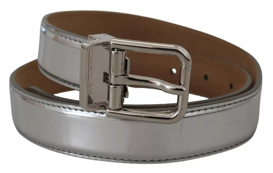 Silver Leather Metal Buckle Belt