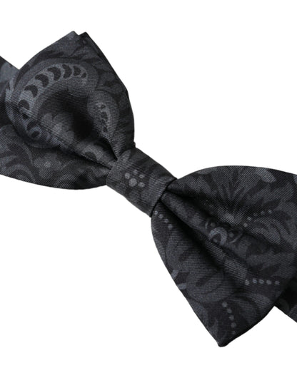 Dark Gray Silk Patterned Adjustable Men Bow Tie