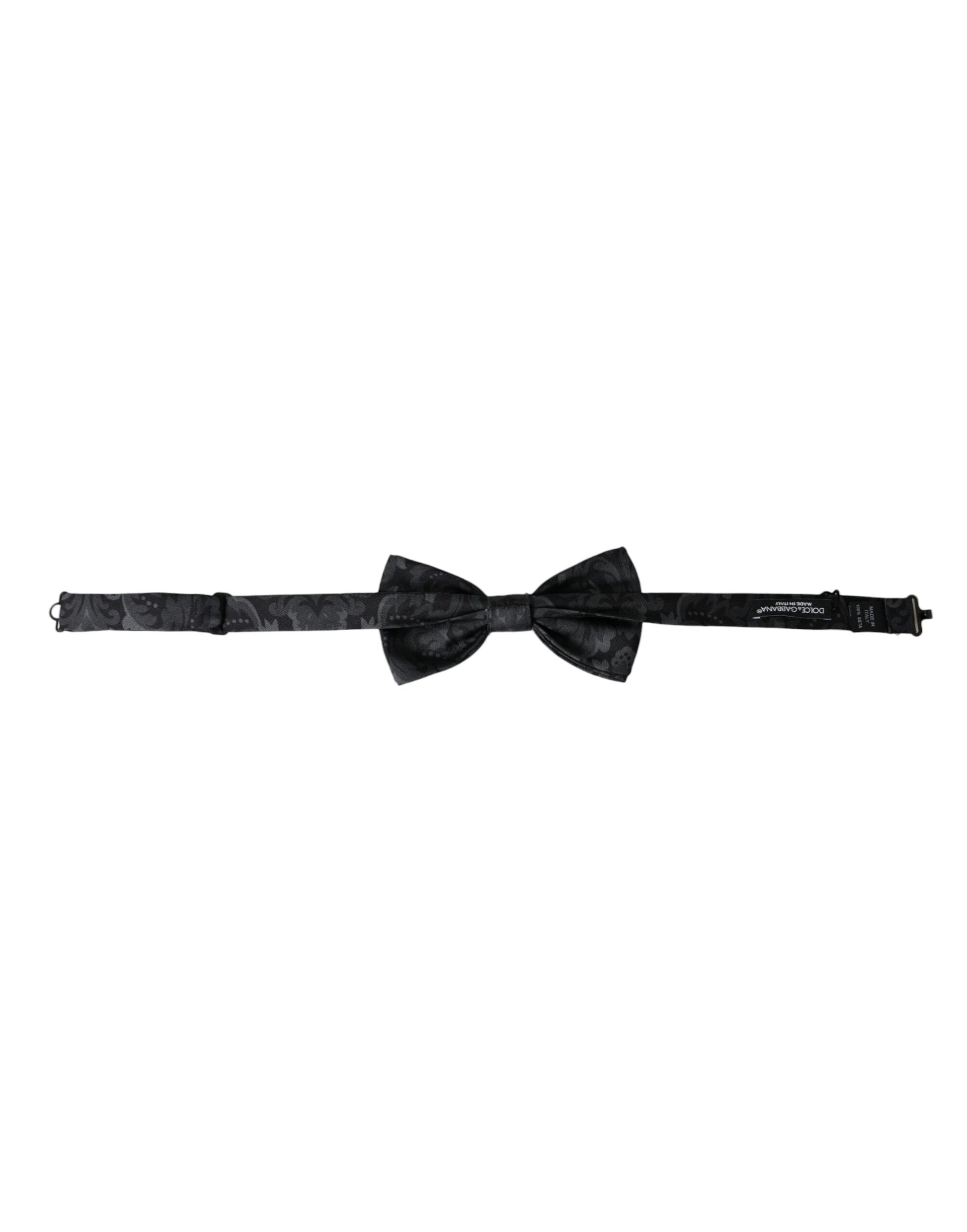 Dark Gray Silk Patterned Adjustable Men Bow Tie