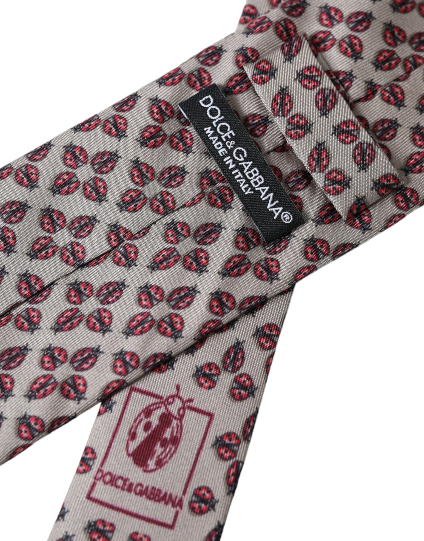 Beige Lady Bug Print Silk Adjustable Men Tie