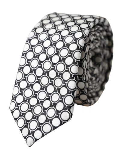 White Circles 100% Silk Adjustable Tie