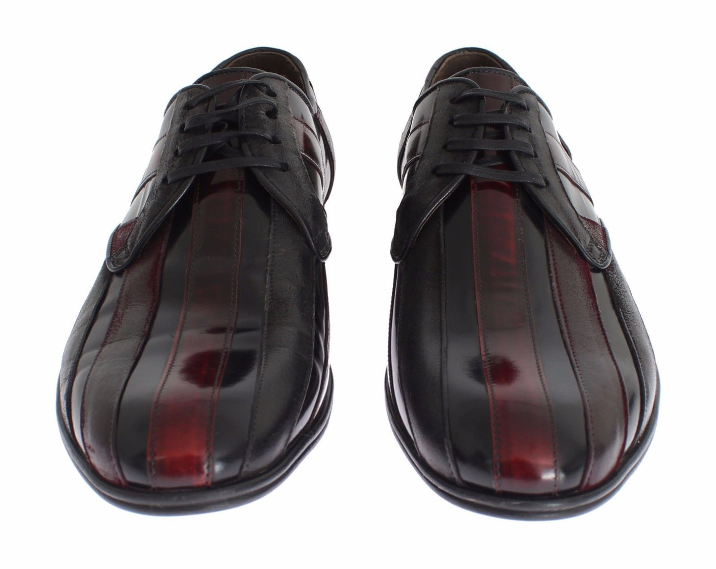 Elegant Black Bordeaux Striped Leather Dress Shoes