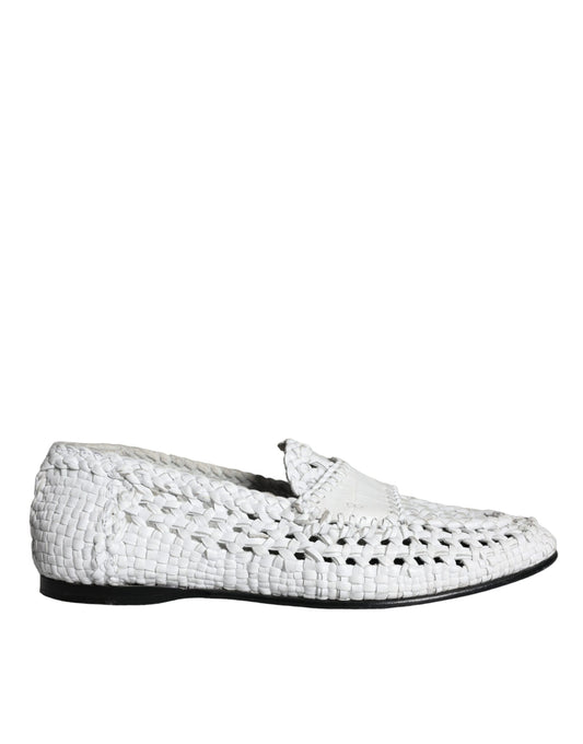 White Woven Leather Slip On Loafers Men Shoes