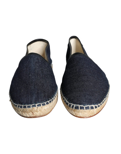 Blue Denim Cotton Leather Espadrilles Shoes