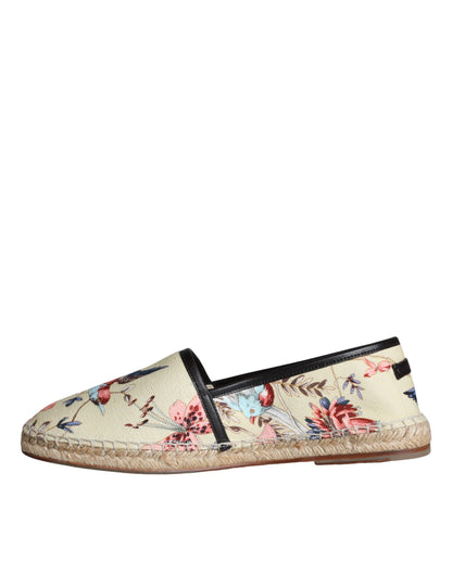 Beige Floral Canvas Espadrilles Slip On Shoes