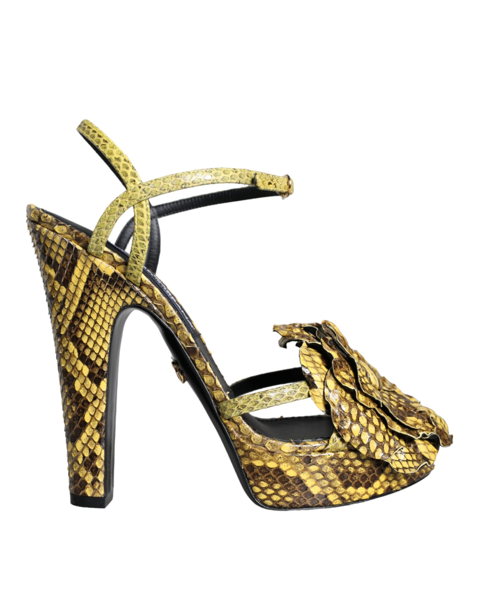 Yellow Exotic Leather Ankle Strap Heels Sandals Shoes