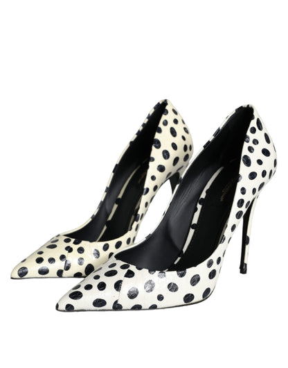 Black White Polka Dot Leather Pumps Shoes