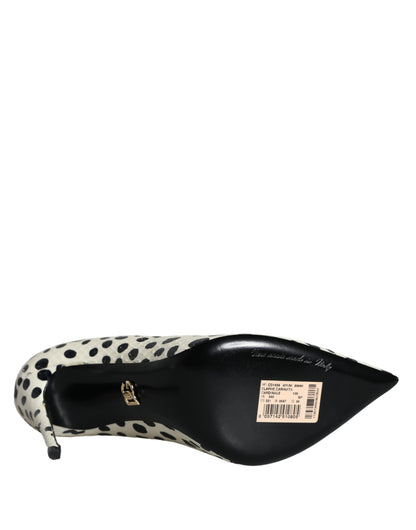 Black White Polka Dot Leather Pumps Shoes