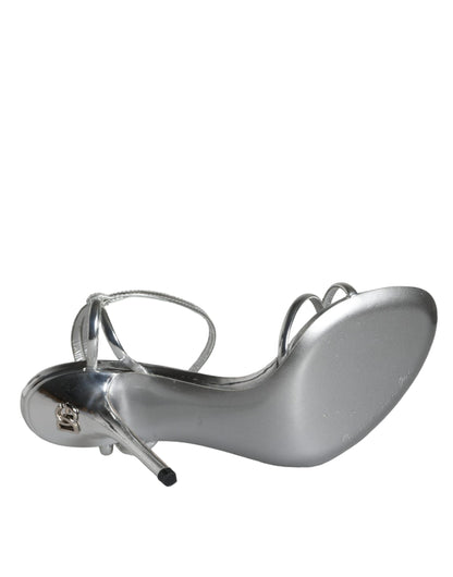 Silver KEIRA Leather AnkleStrap Sandals Shoes