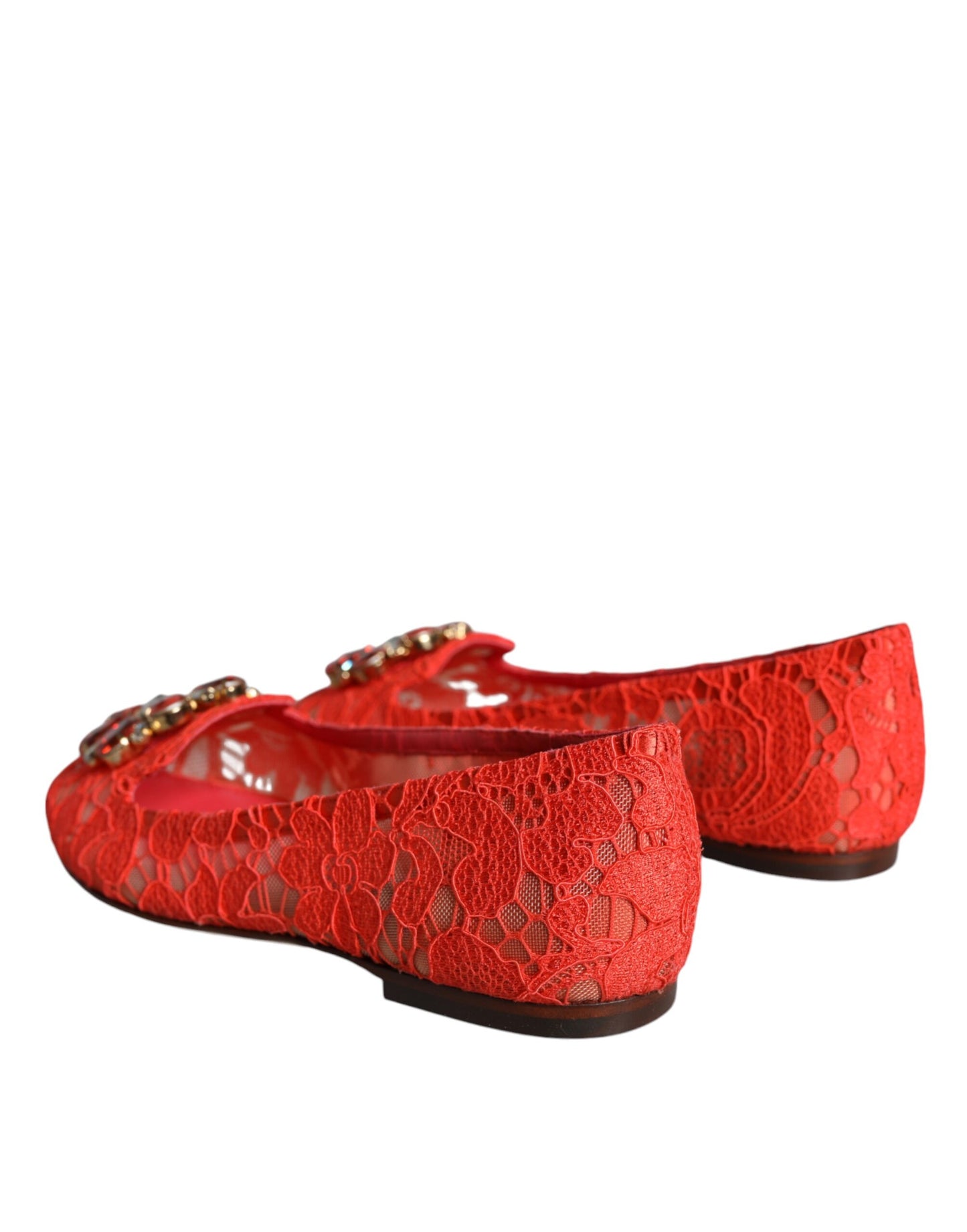 Coral Lace Crystal Ballet Flats Loafers Shoes