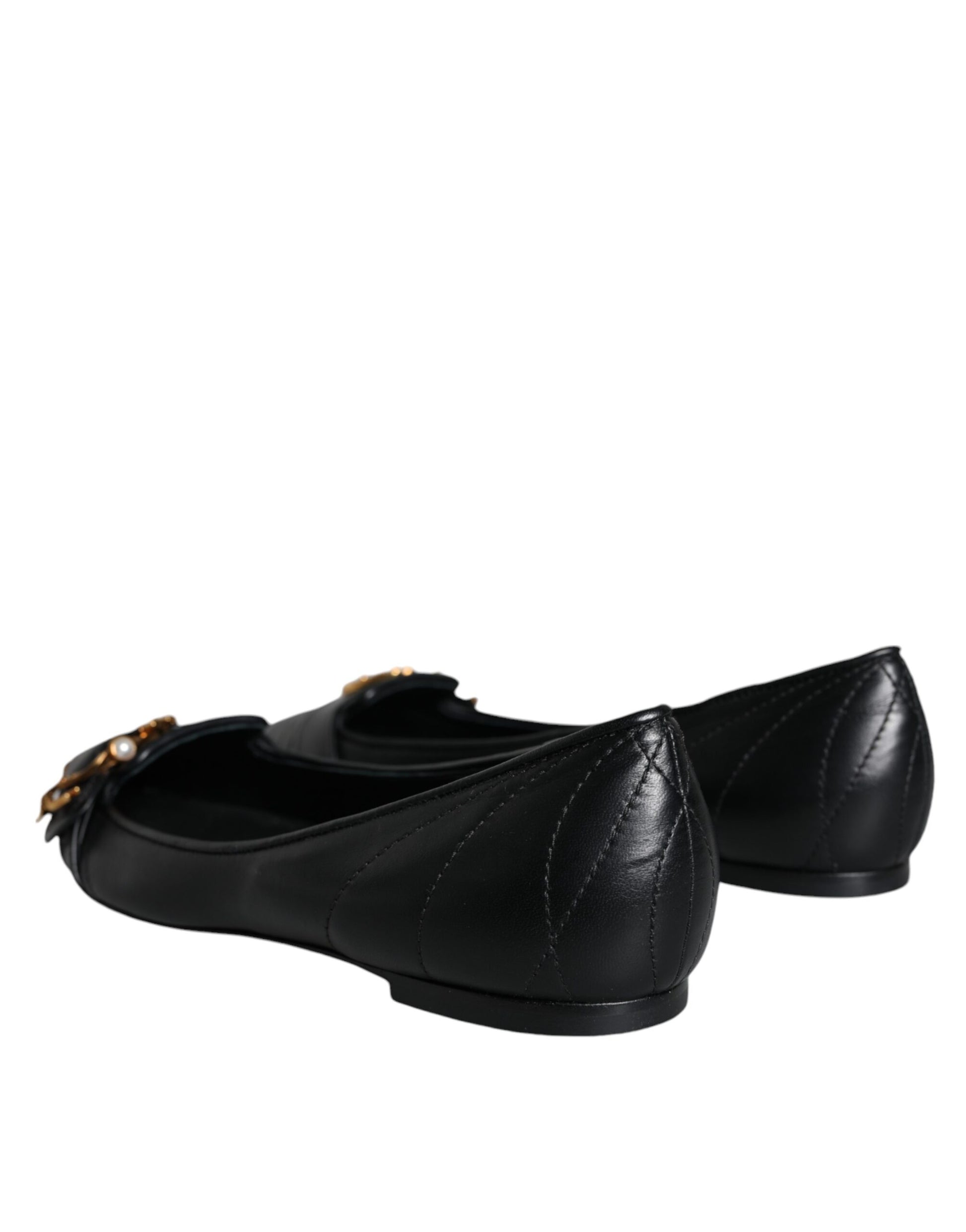 Black Devotion Leather Pointy Flats Shoes