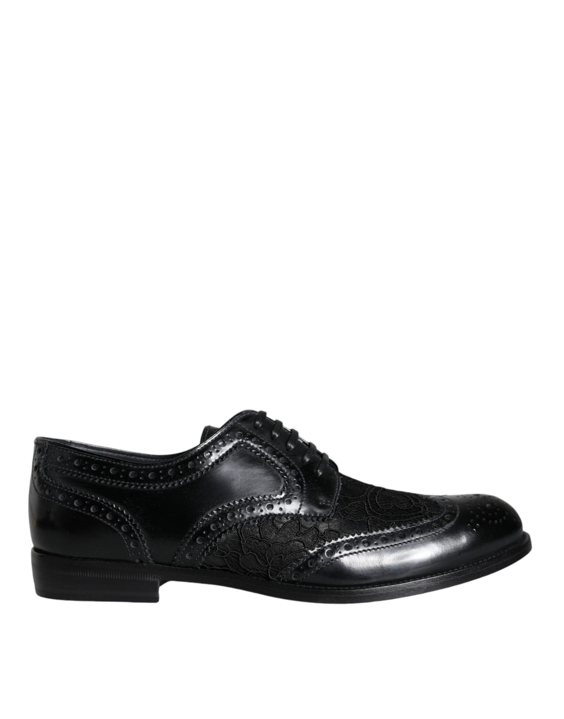 Black Leather Floral Lace Dress Formal Shoes