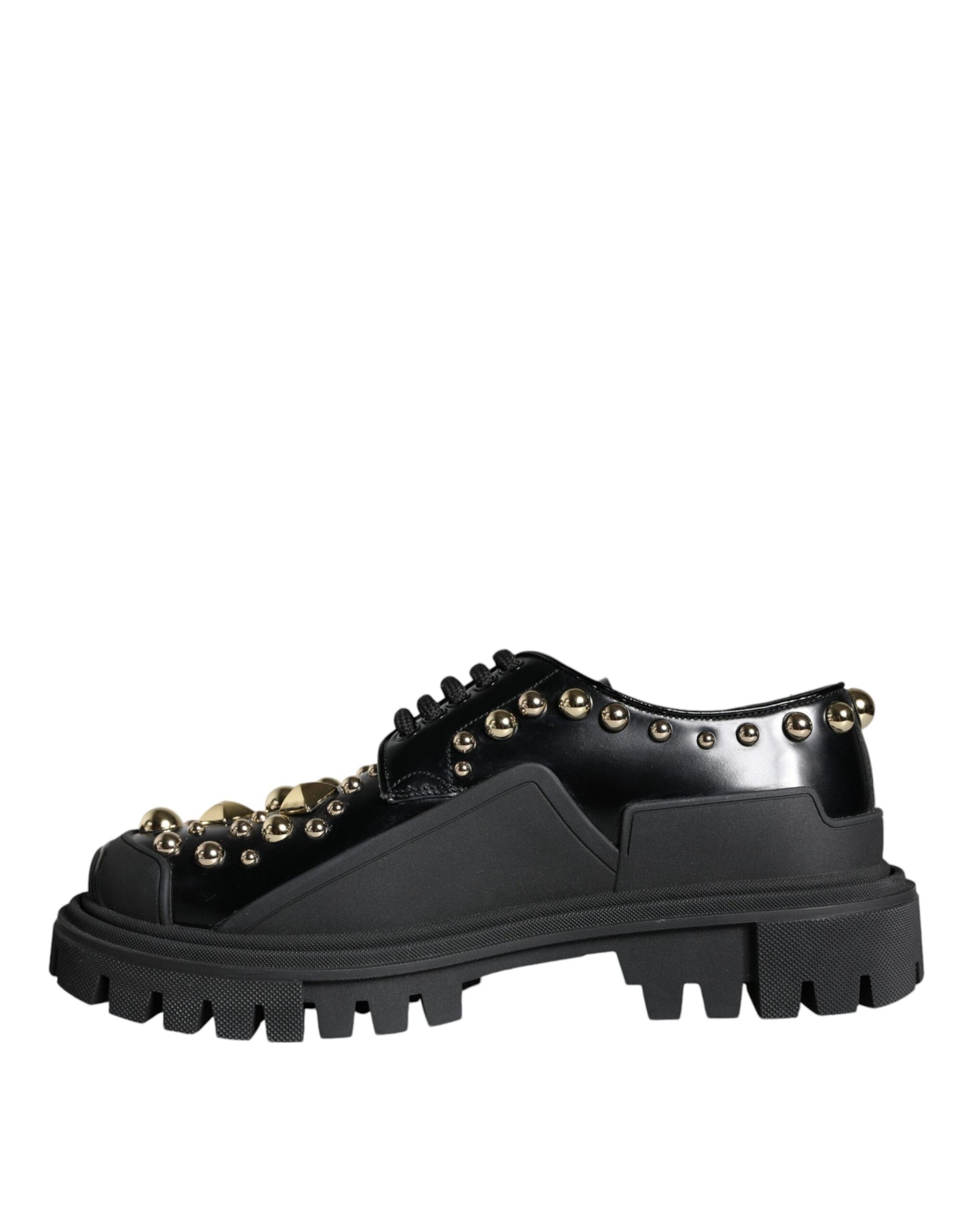 Black Leather Trekking Derby Embellished Shoes