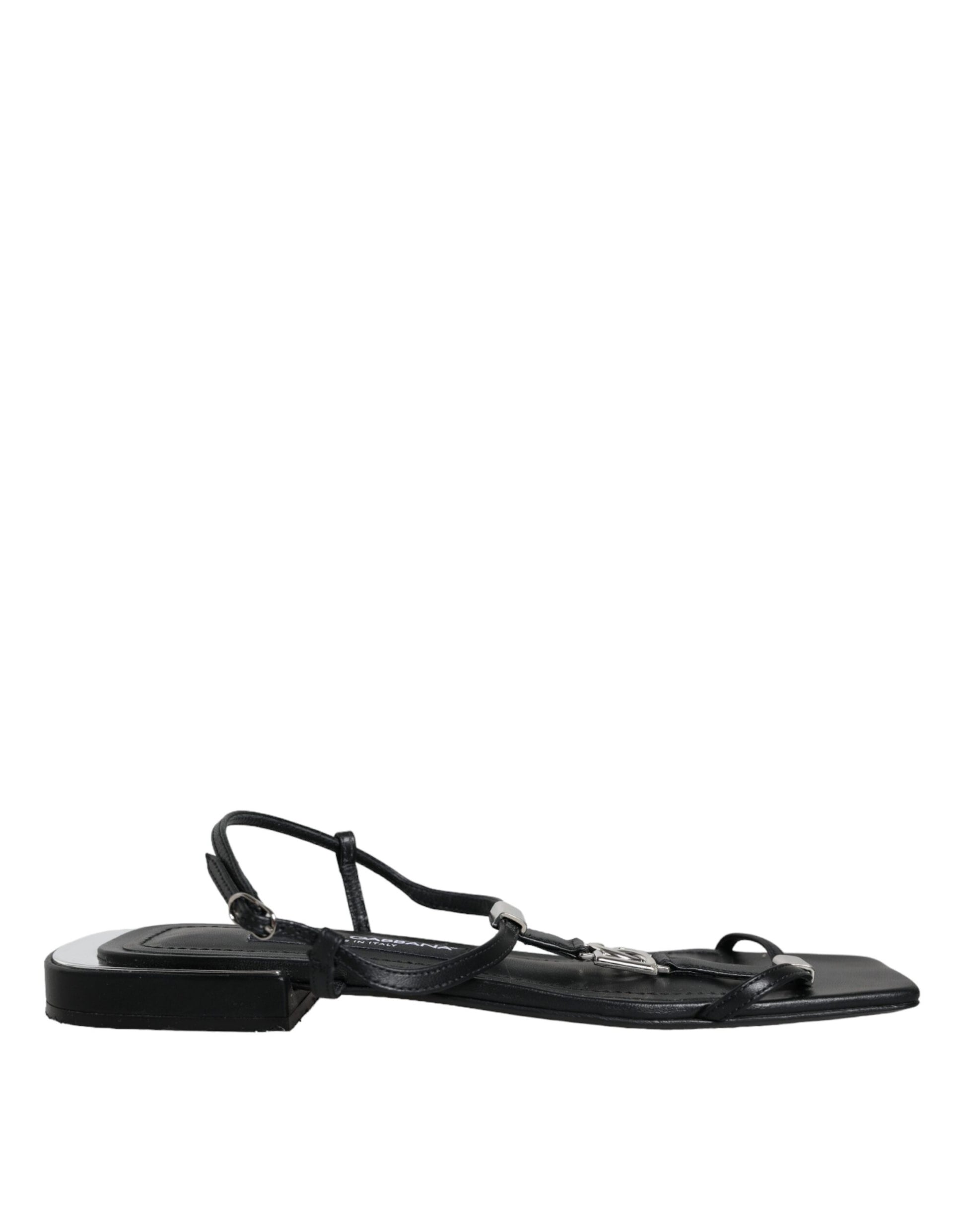 Black Leather Logo Ankle Strap Keira Sandals Shoes