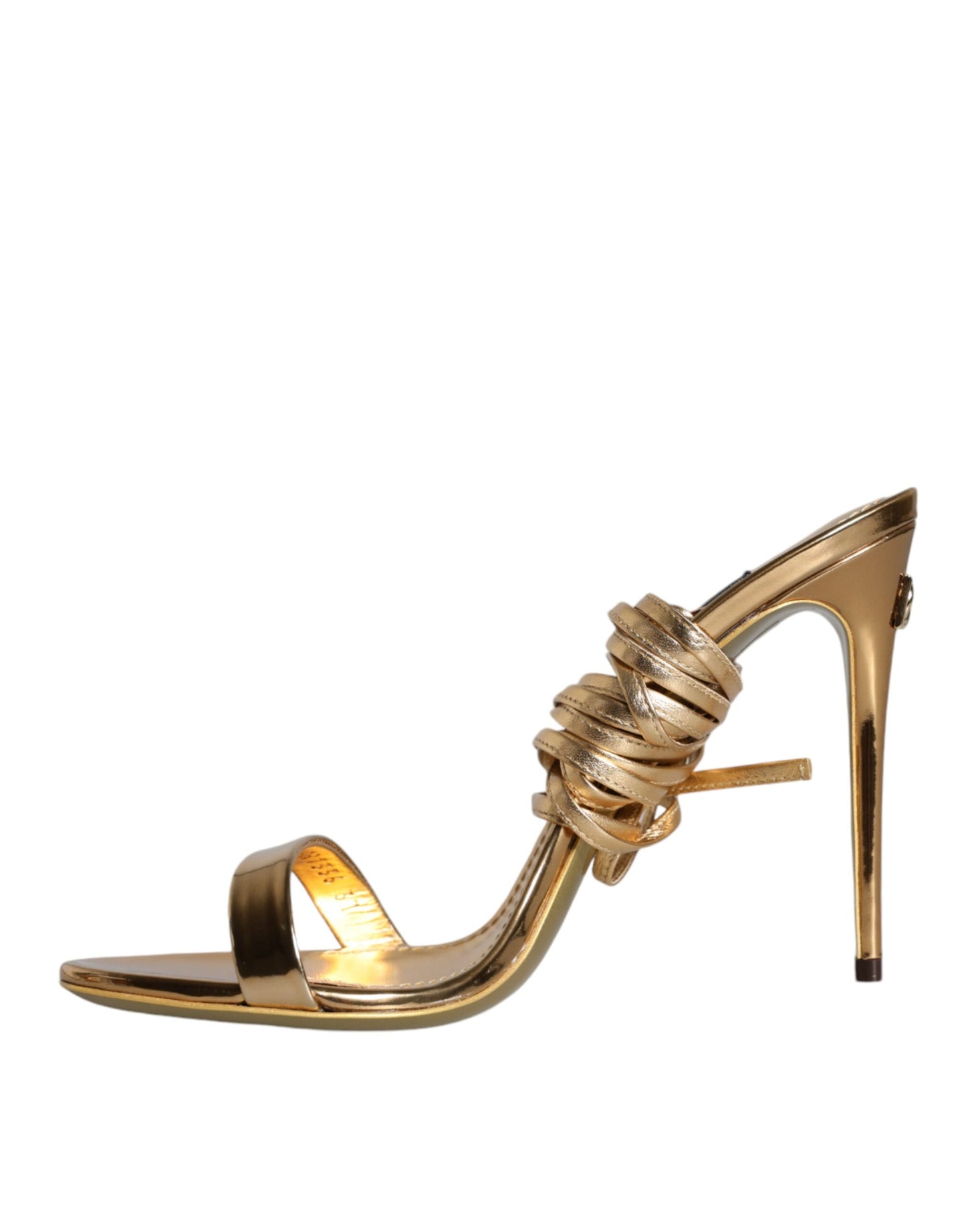 Gold Leather High Heels Sandals Shoes