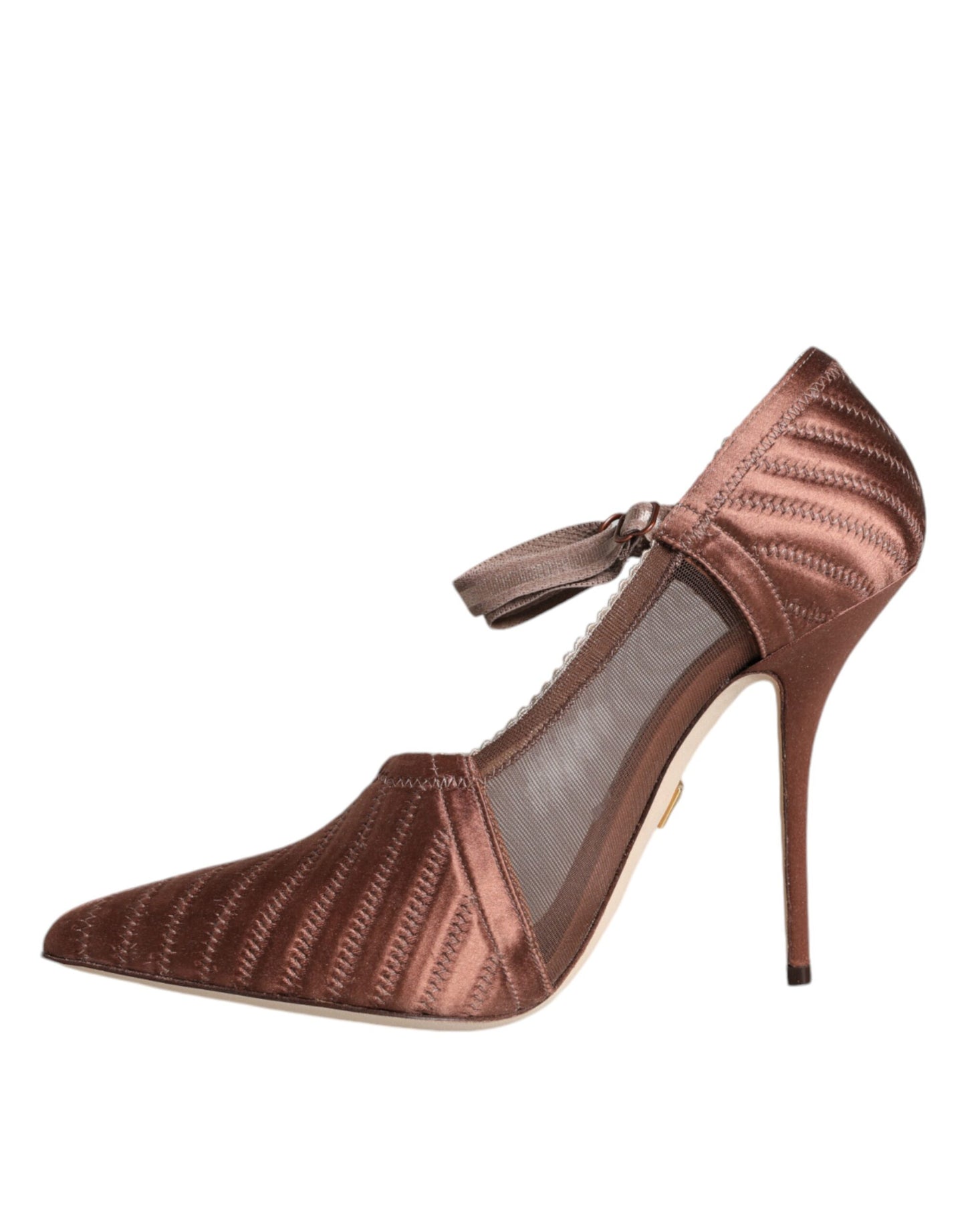 Brown Mesh Viscose Ankle Strap Pumps Shoes