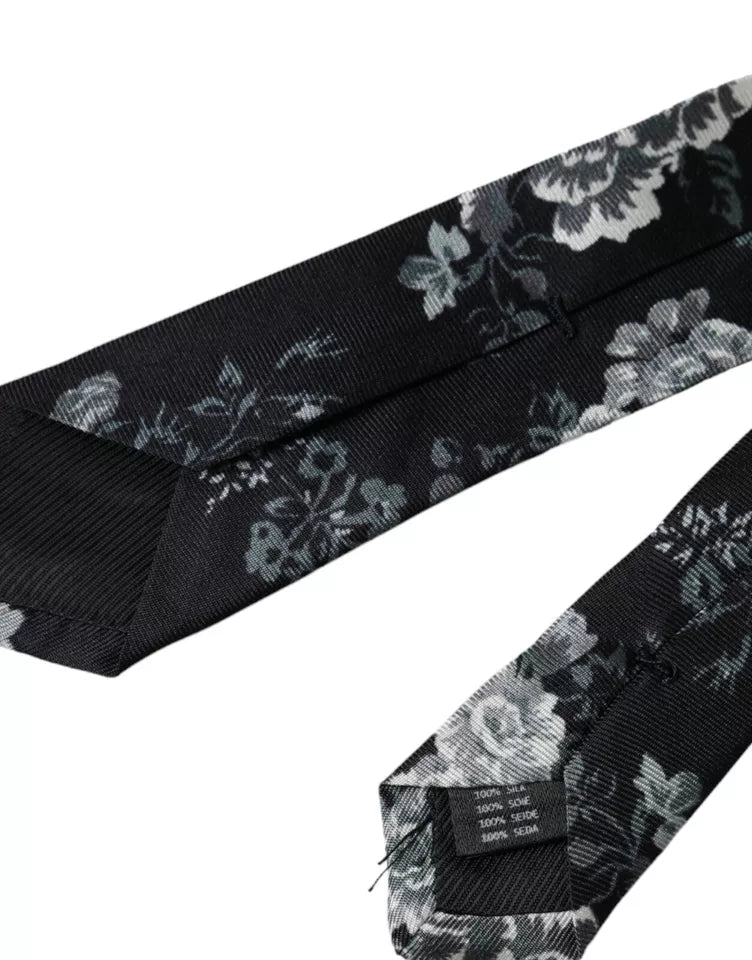 Black Floral Print Silk Adjustable Men Tie