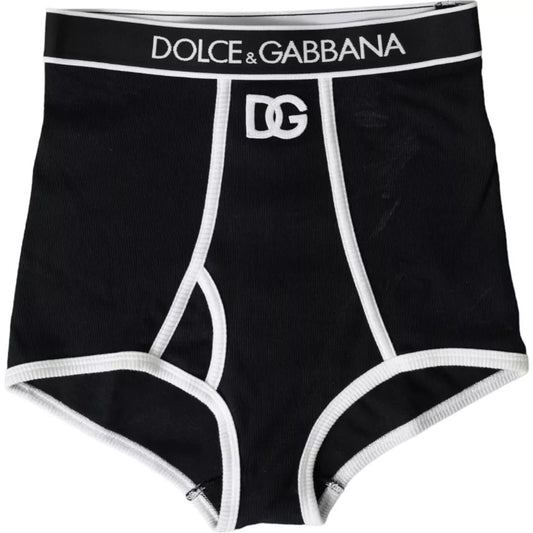 Black Cotton Stretch Branded Logo Underwear