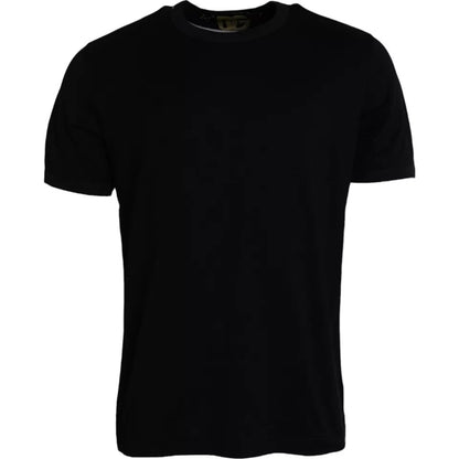 Black Cotton Round Neck Short Sleeves Men T-shirt