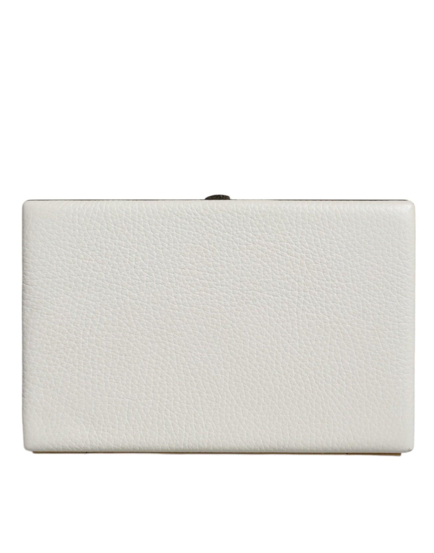 White Leather Gold Frame Clutch Evening Party Purse Bag