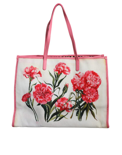 White Canvas Rose Embroidery Women Shopping Tote Bag