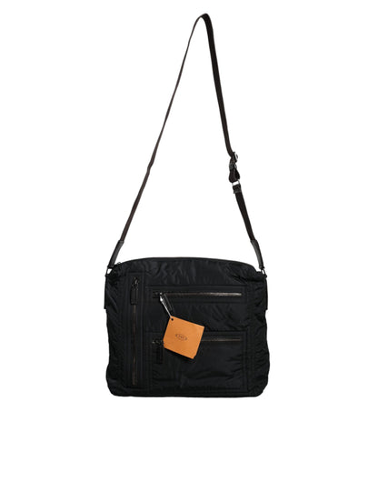 Black Canvas Pockets Crossbody Strap Shoulder Bag