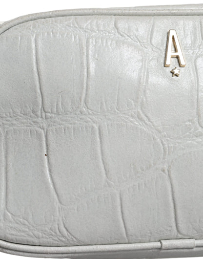 White Croc Print Leather Crossbody Sling Bag