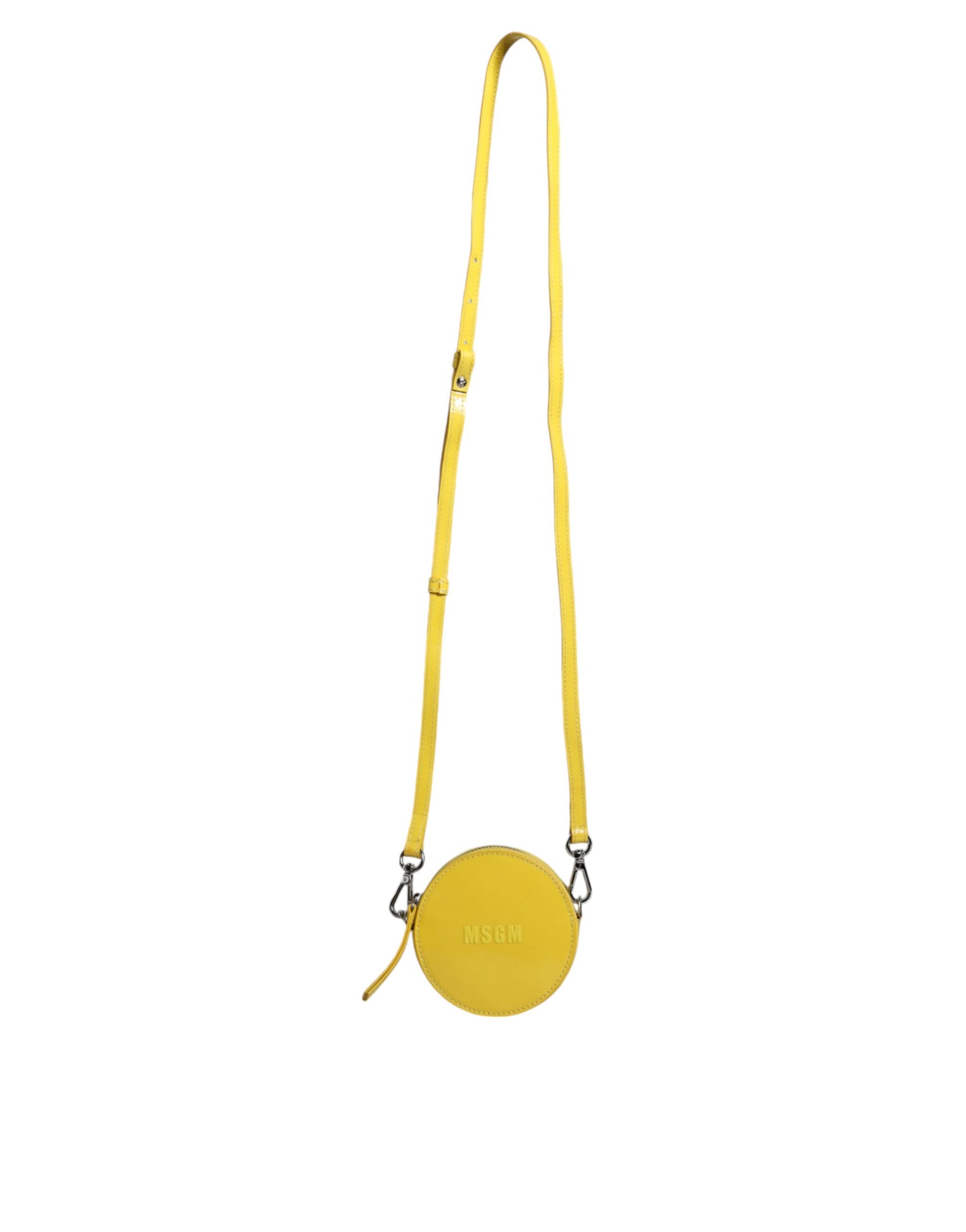 Yellow Leather Logo Crossbody Sling Shoulder Round Bag