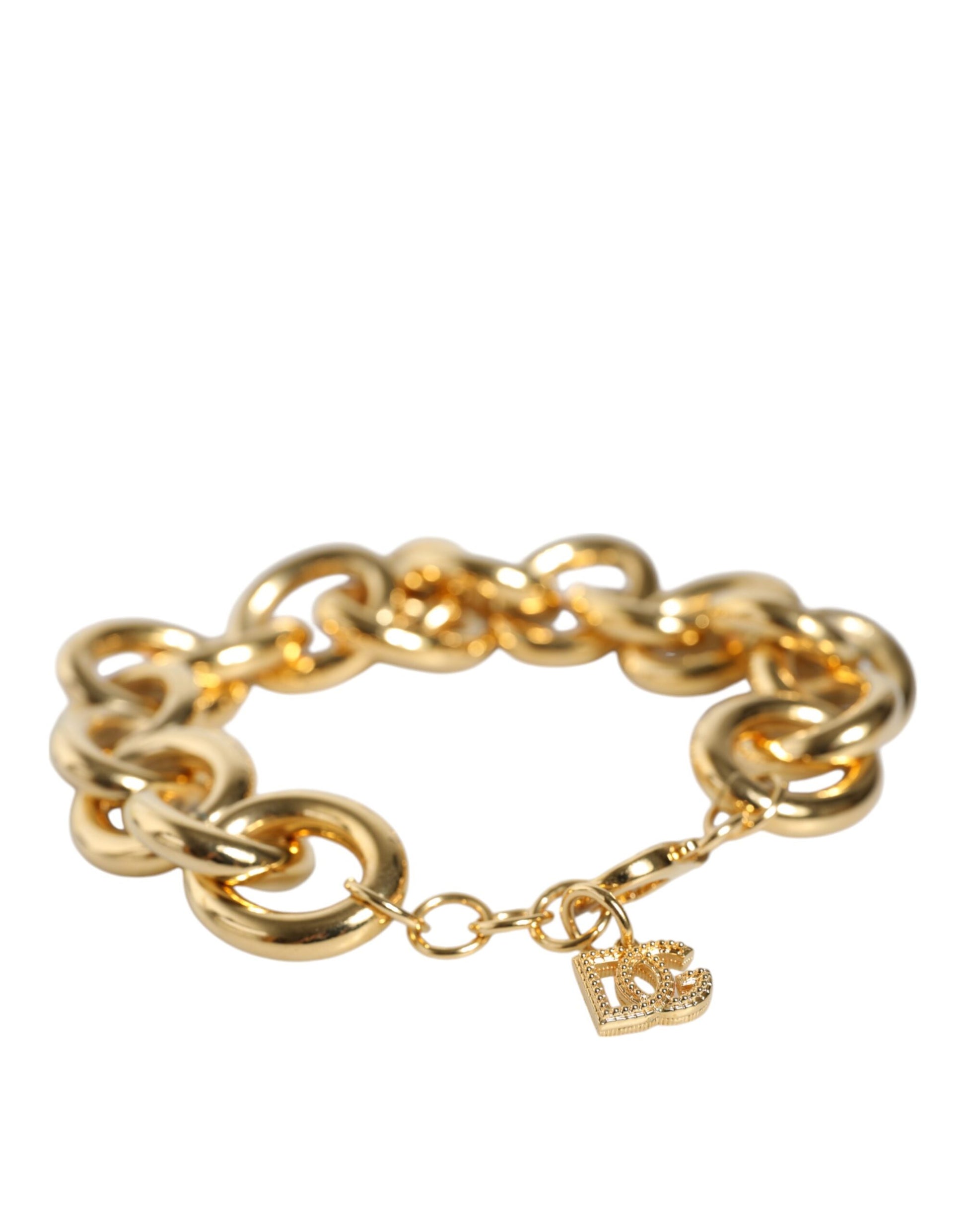 Gold Tone Brass Maxi Chain Lobster Clasp Logo Bracelet