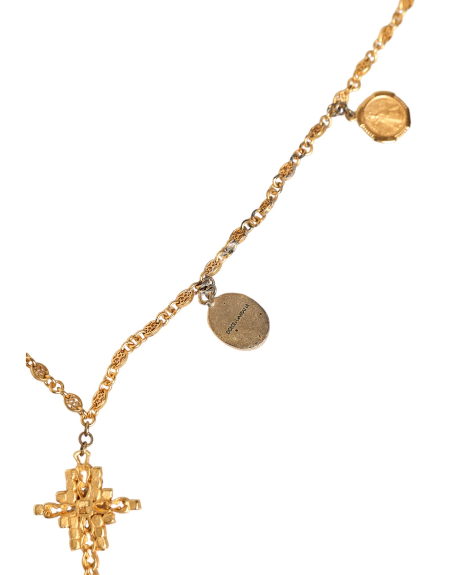 Gold Tone Brass Chain Religious Cross Pendant Necklace