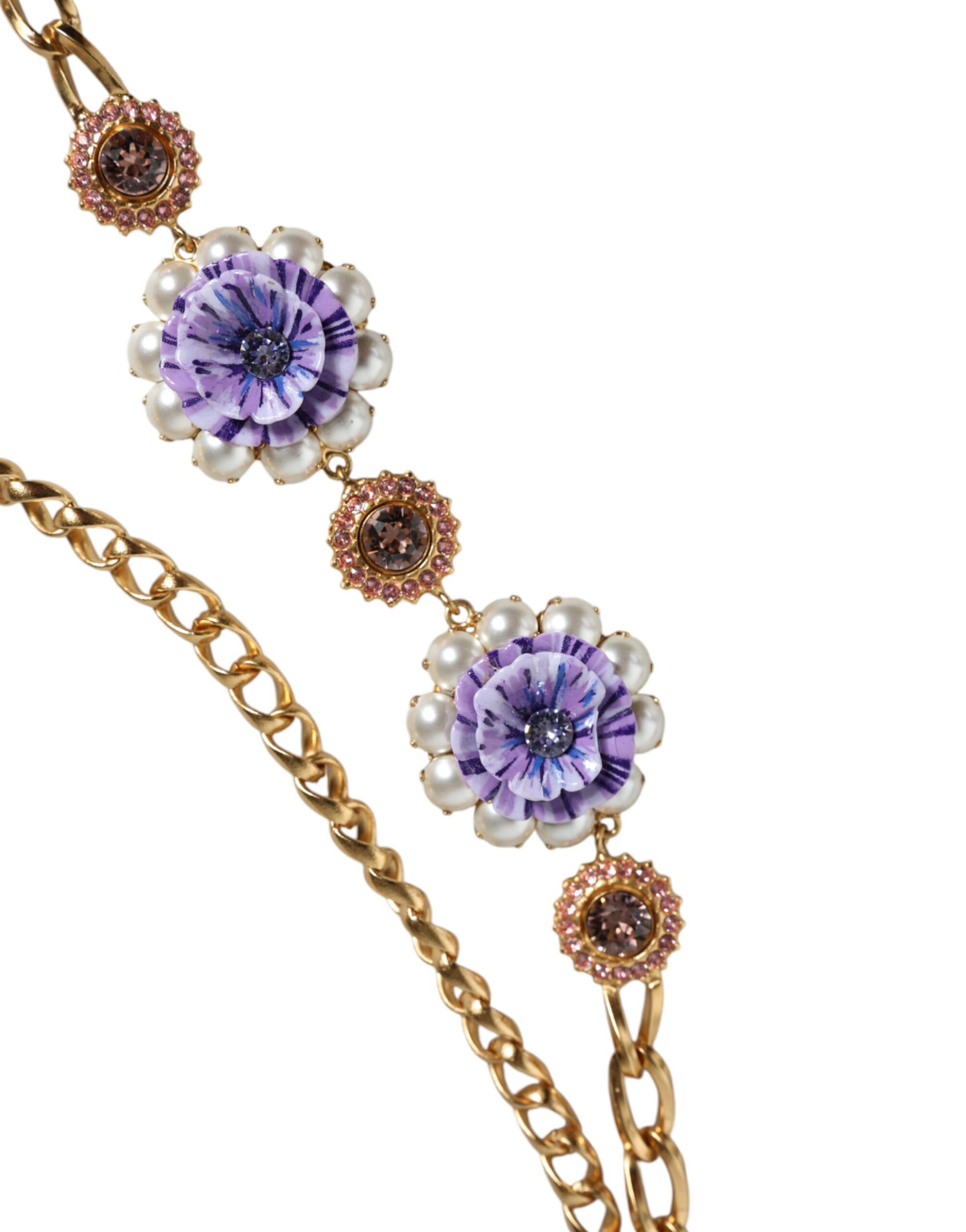 Gold Tone Floral Crystals Embellished Layered Necklace