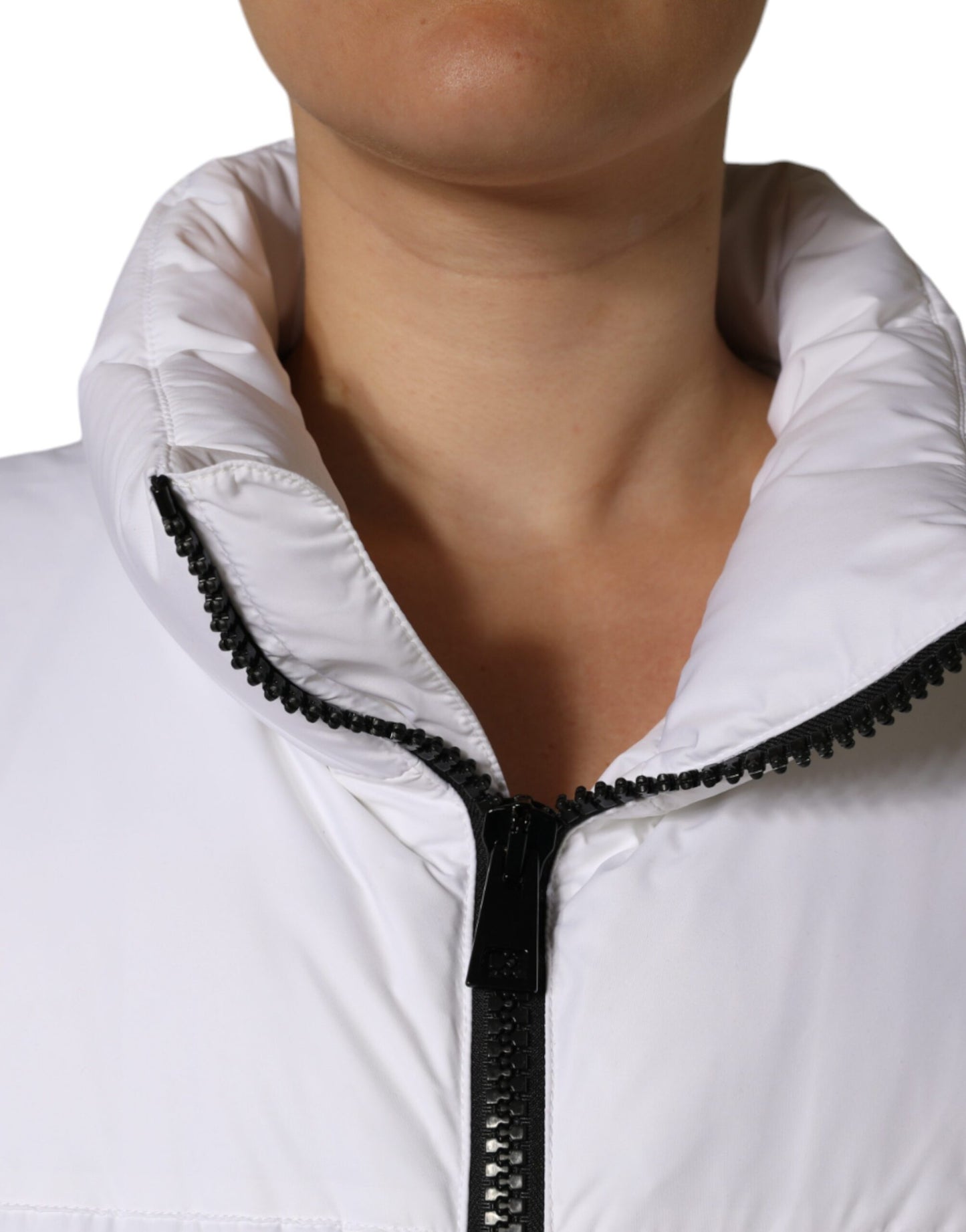 White Puffer Quilted Full Zip Coat Jacket